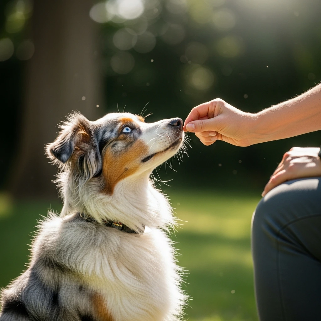 Mini Aussie during obedience training session