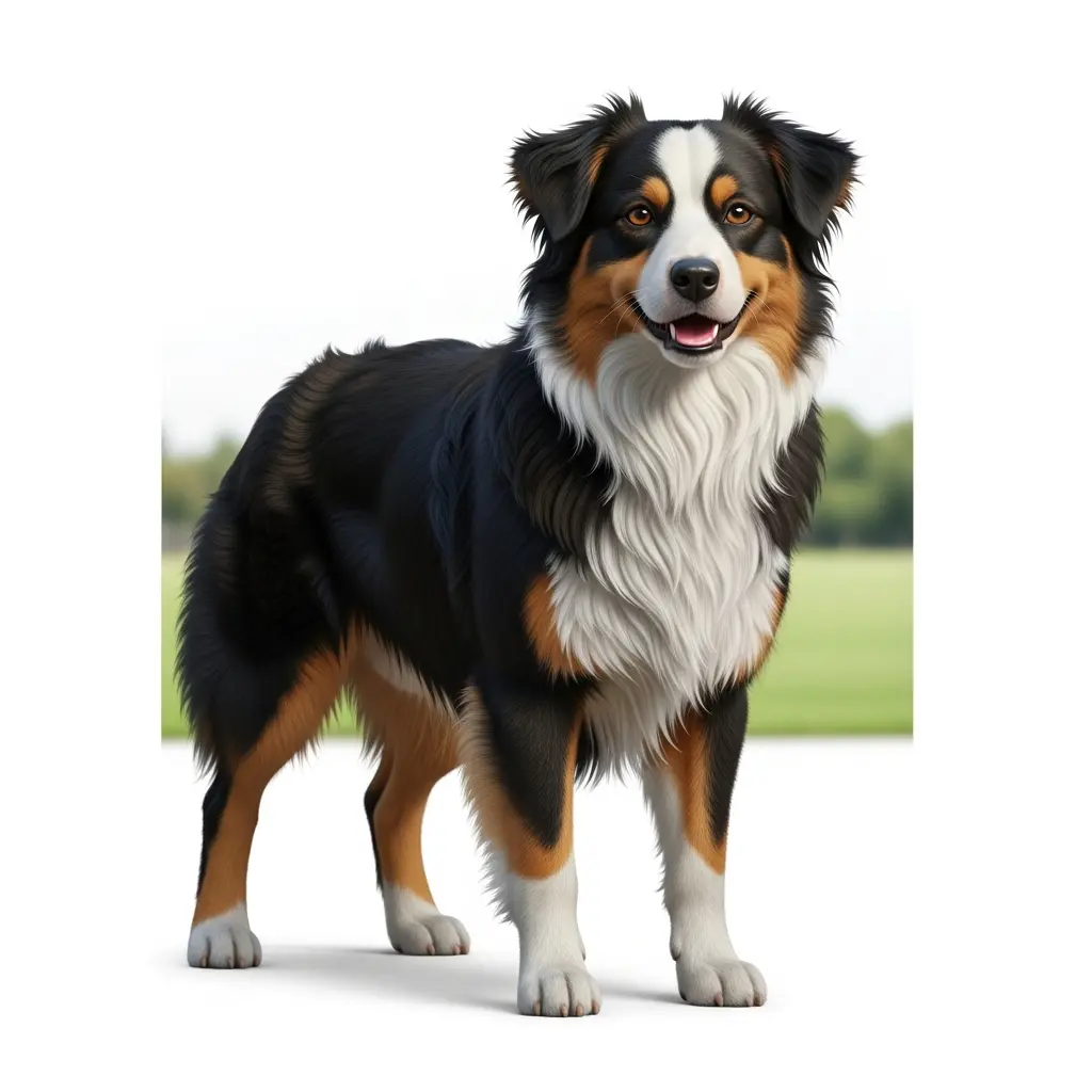 Mini Australian Shepherd standing alert outdoors