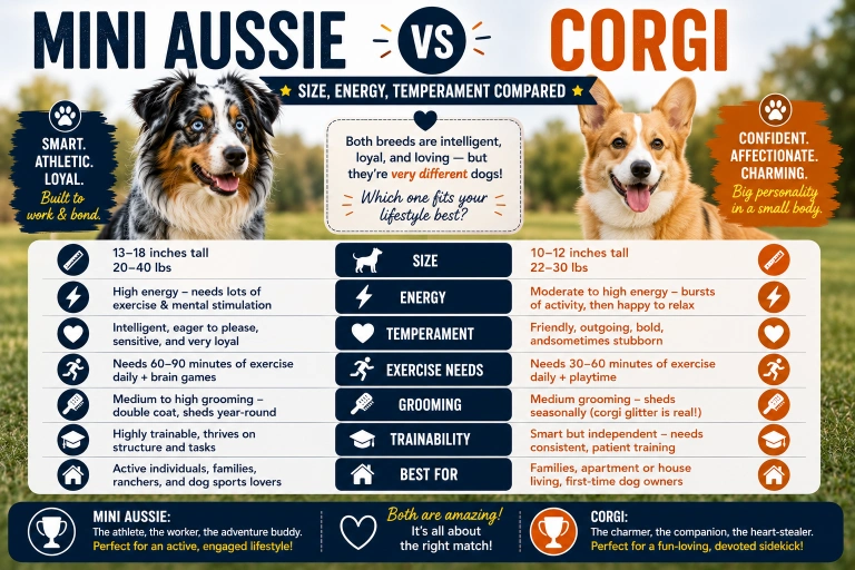 Mini Aussie vs Corgi Size, Energy, Temperament Compared